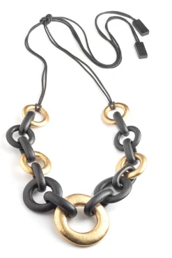 Natori Belts|Necklaces-Acacia Wood And Gold Plated Circle Chain Link Tie Belt