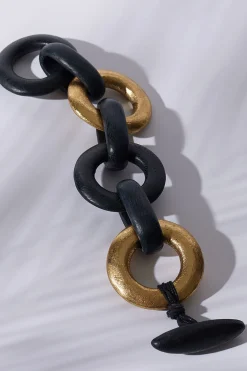 Natori Bracelets-Acacia Wood And Gold Plated Circle Chain Link Bracelet