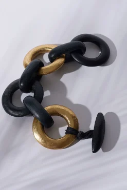 Natori Bracelets-Acacia Wood And Gold Plated Circle Chain Link Bracelet