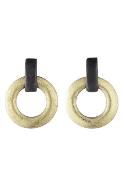 Natori Earrings-Acacia Wood And Gold Plated Interlocked Hoop Earrings