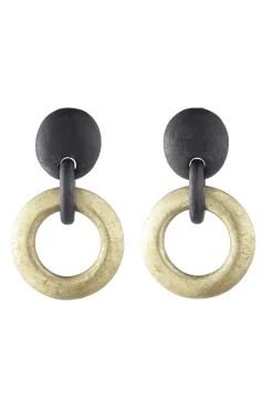 Natori Earrings-Acacia Wood And Gold Plated Hoop Earrings