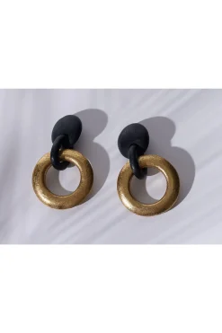 Natori Earrings-Acacia Wood And Gold Plated Hoop Earrings