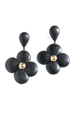 Natori Earrings-Acacia Wood And Silver Plated Teardrop Floral Earrings