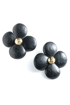Natori Earrings-Acacia Wood And Silver Plated Floral Earrings