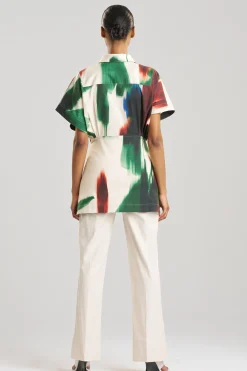 Natori Tops, Shirts & Tunics-Amalfi Printed Cotton Poplin Kimono Wrap Shirt
