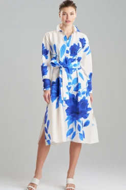 Natori Dresses-Andora Printed Cotton Poplin Oversized Shirtdress