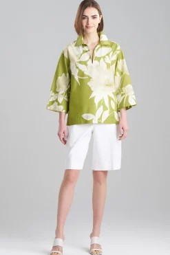 Natori Tops, Shirts & Tunics-Andora Printed Cotton Poplin Kimono Wrap Shirt