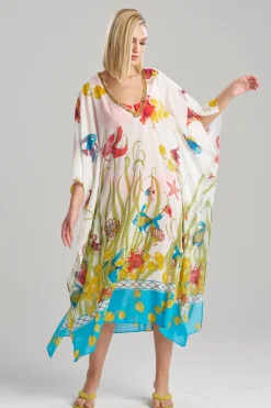 Natori Beach Caftans|Caftan Dresses-Aquatic Beaded Sheer Caftan