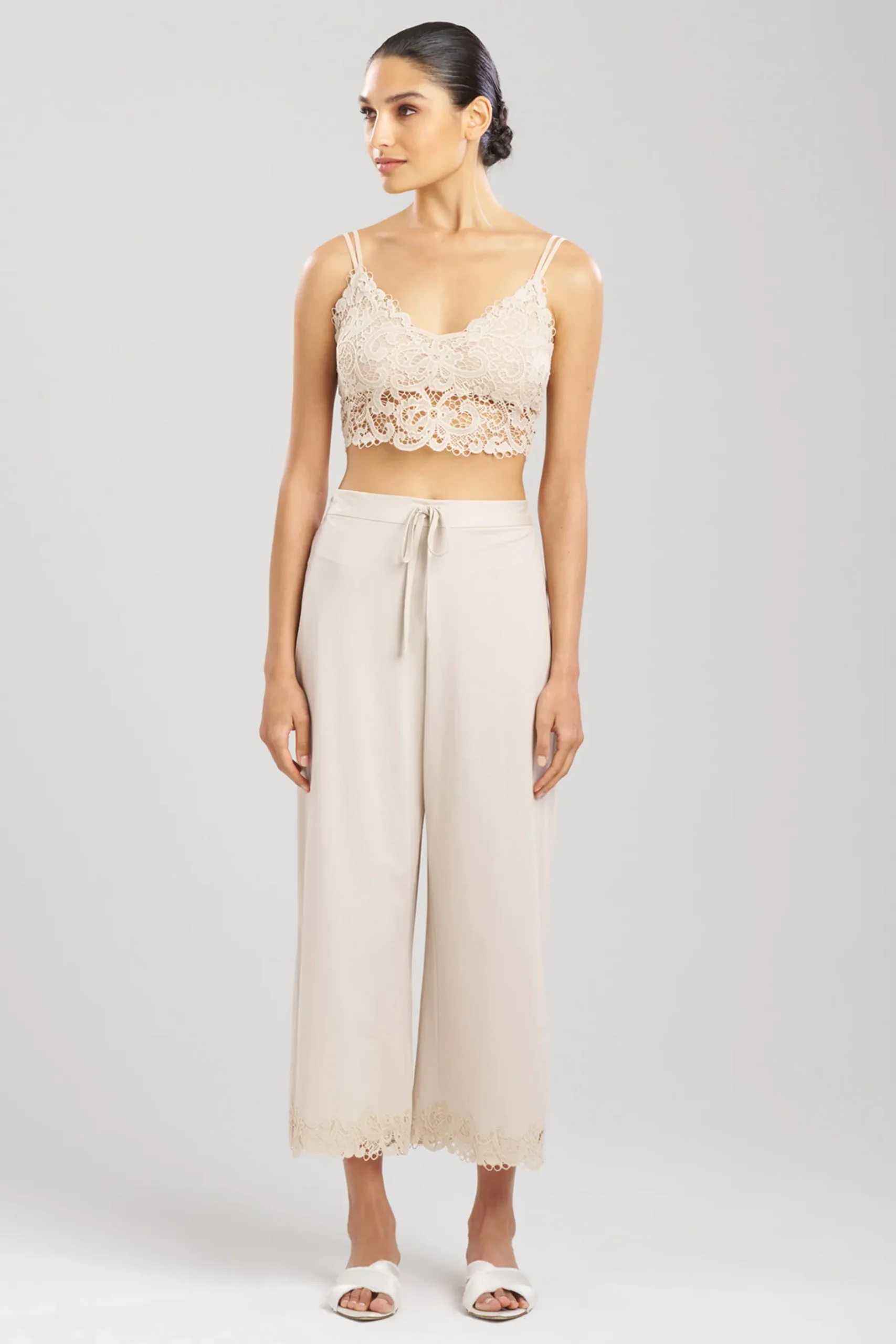 Natori Pajama Bottoms|Lounge Bottoms-Bliss Harmony Lace Applique Cropped Pants