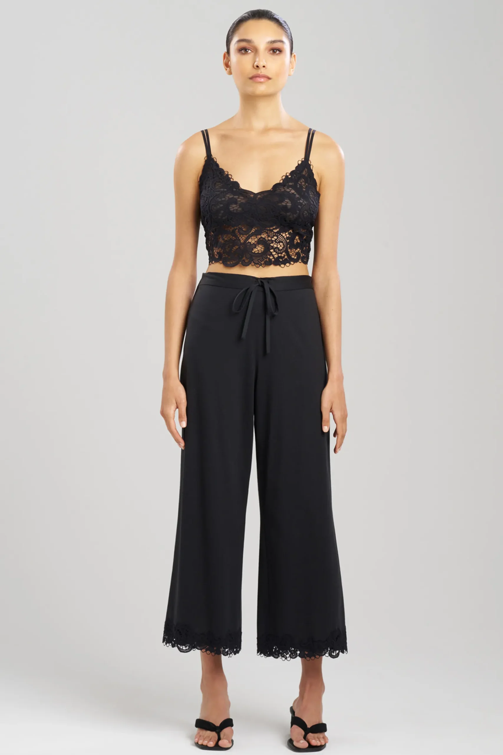 Natori Pajama Bottoms|Lounge Bottoms-Bliss Harmony Lace Applique Cropped Pants