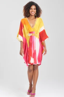 Natori Caftan Dresses-Bohol Embellished Short Silk Caftan