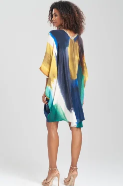 Natori Caftan Dresses-Bohol Embellished Short Silk Caftan