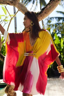 Natori Caftan Dresses-Bohol Embellished Short Silk Caftan