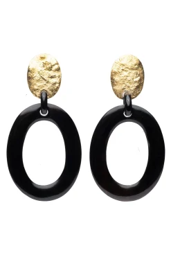 Natori Earrings-Buffalo Horn And Gold Oval Clip Earrings