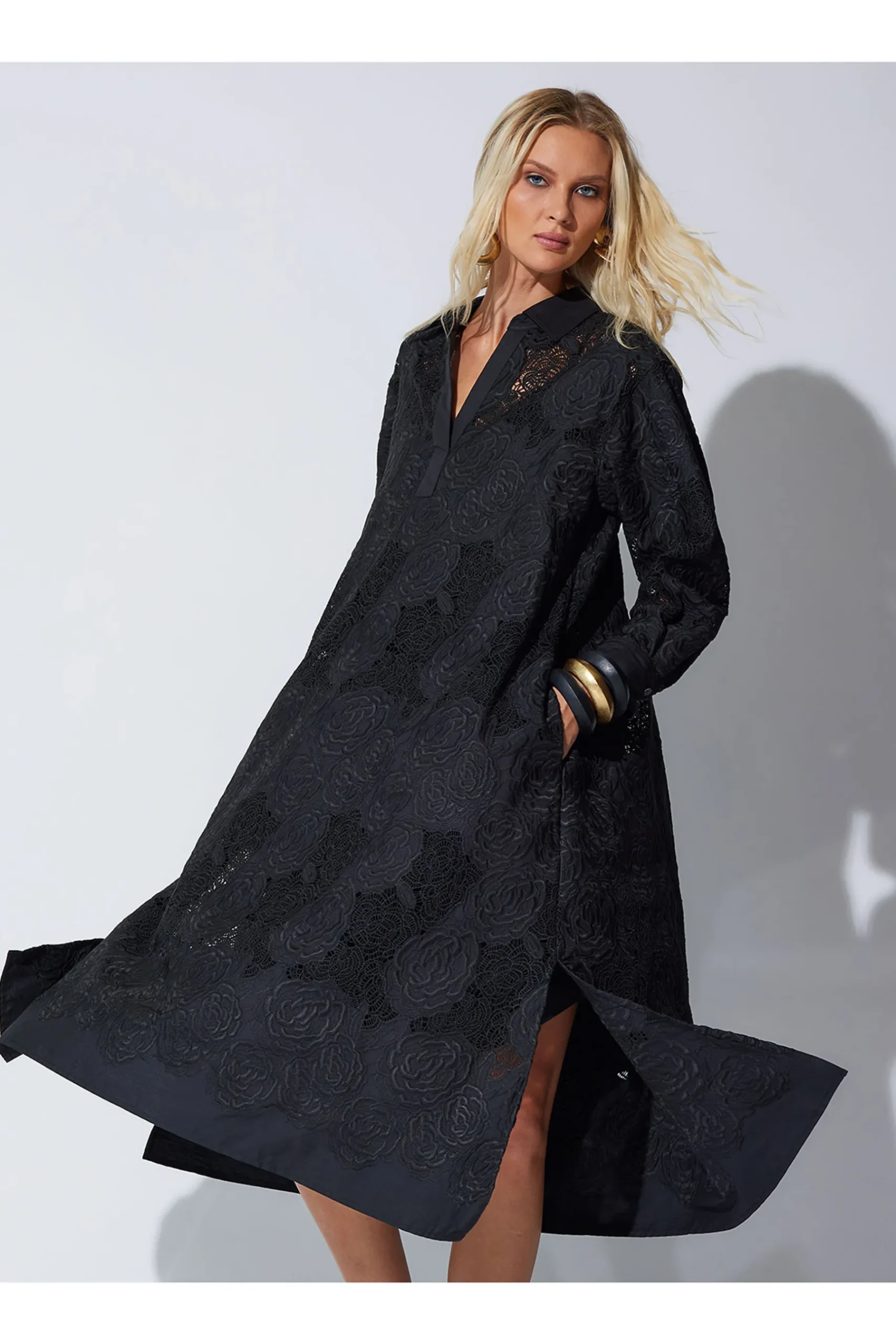 Natori Dresses-Calado Embroidery Cotton Belted Dress