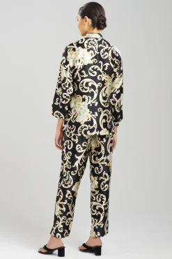Natori Pajama Sets-Camille Floral Scroll Mandarin Silk PJ