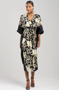 Natori Caftan Dresses-Camille Floral Scroll Silk Caftan