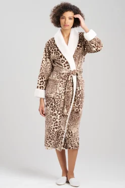 Natori Robes & Kimonos-Cashmere Leopard Faux Fur Collar Robe