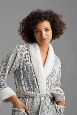 Natori Robes & Kimonos-Cashmere Leopard Faux Fur Collar Robe