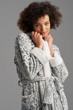 Natori Robes & Kimonos-Cashmere Leopard Faux Fur Collar Robe
