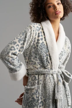 Natori Robes & Kimonos-Cashmere Leopard Faux Fur Collar Robe