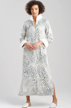 Natori Loungers-Cashmere Leopard Mandarin Zip Lounger