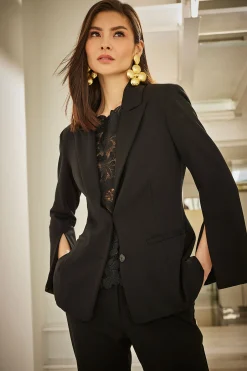 Natori Plus Sizes|Jackets & Outerwear-Compact Knit Two Button Lapel Blazer