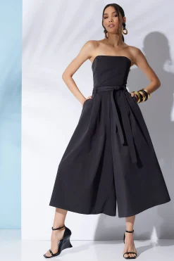 Natori Jumpsuits-Cotton Chino Bustier Belted Palazzo Jumpsuit