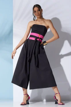 Natori Jumpsuits-Cotton Chino Bustier Belted Palazzo Jumpsuit