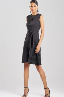 Natori Dresses-Cotton Chino Fit & Flare Embroidered Dress