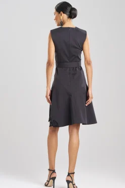 Natori Dresses-Cotton Chino Fit & Flare Embroidered Dress