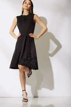 Natori Dresses-Cotton Chino Fit & Flare Embroidered Dress
