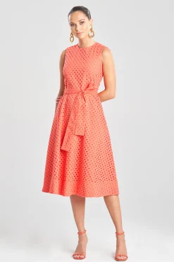 Natori Dresses|Wedding Guest Dresses-Cotton Eyelet Belted Dress
