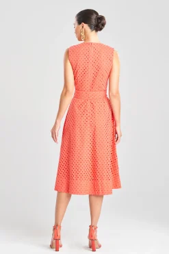 Natori Dresses|Wedding Guest Dresses-Cotton Eyelet Belted Dress
