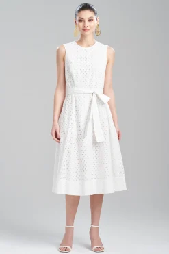Natori Dresses|Wedding Guest Dresses-Cotton Eyelet Belted Dress