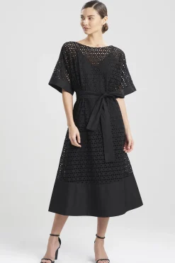 Natori Dresses-Cotton Eyelet Boatneck Dress
