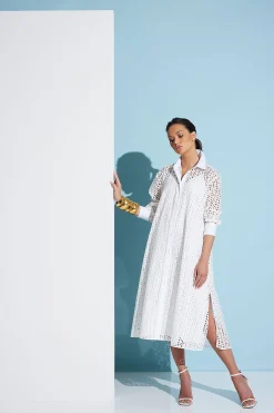 Natori Dresses-Cotton Eyelet Oversized Shirtdress