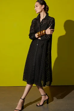 Natori Dresses-Cotton Eyelet Oversized Shirtdress