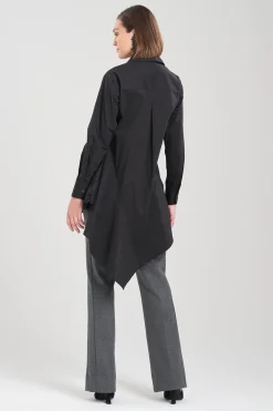 Natori Tops, Shirts & Tunics-Cotton Poplin Asymmetrical Embroidered Flounce Shirt