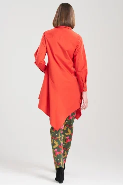 Natori Tops, Shirts & Tunics-Cotton Poplin Asymmetrical Flounce Shirt