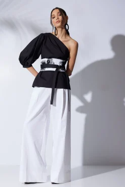 Natori Bridal Shower Outfits|Tops, Shirts & Tunics-Cotton Poplin Balloon One Shoulder Top