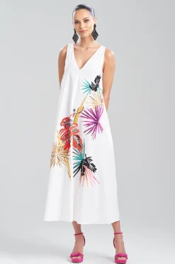 Natori Dresses-Cotton Poplin Embroidered V-Neck Dress