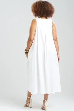 Natori Dresses-Cotton Poplin Embroidered V-Neck Dress