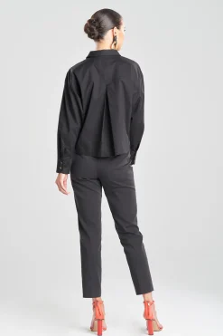 Natori Tops, Shirts & Tunics-Cotton Poplin Embroidered Pleated Top