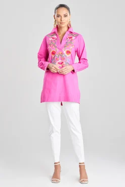 Natori Tops, Shirts & Tunics-Cotton Poplin Embroidered Oversized Top