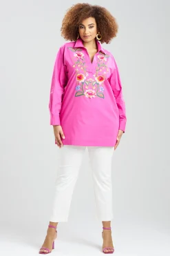 Natori Tops, Shirts & Tunics-Cotton Poplin Embroidered Oversized Top