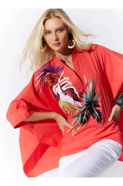 Natori Tops, Shirts & Tunics-Cotton Poplin Embroidered Mandarin Top