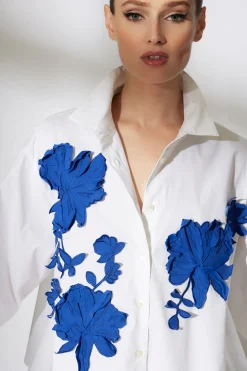 Natori Tops, Shirts & Tunics-Cotton Poplin Embroidered Trapeze Shirt