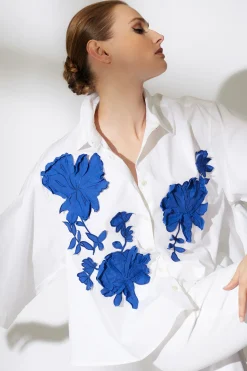 Natori Tops, Shirts & Tunics-Cotton Poplin Embroidered Trapeze Shirt