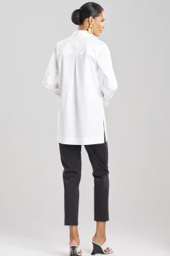 Natori Tops, Shirts & Tunics-Cotton Poplin Embroidered Tunic Shirt